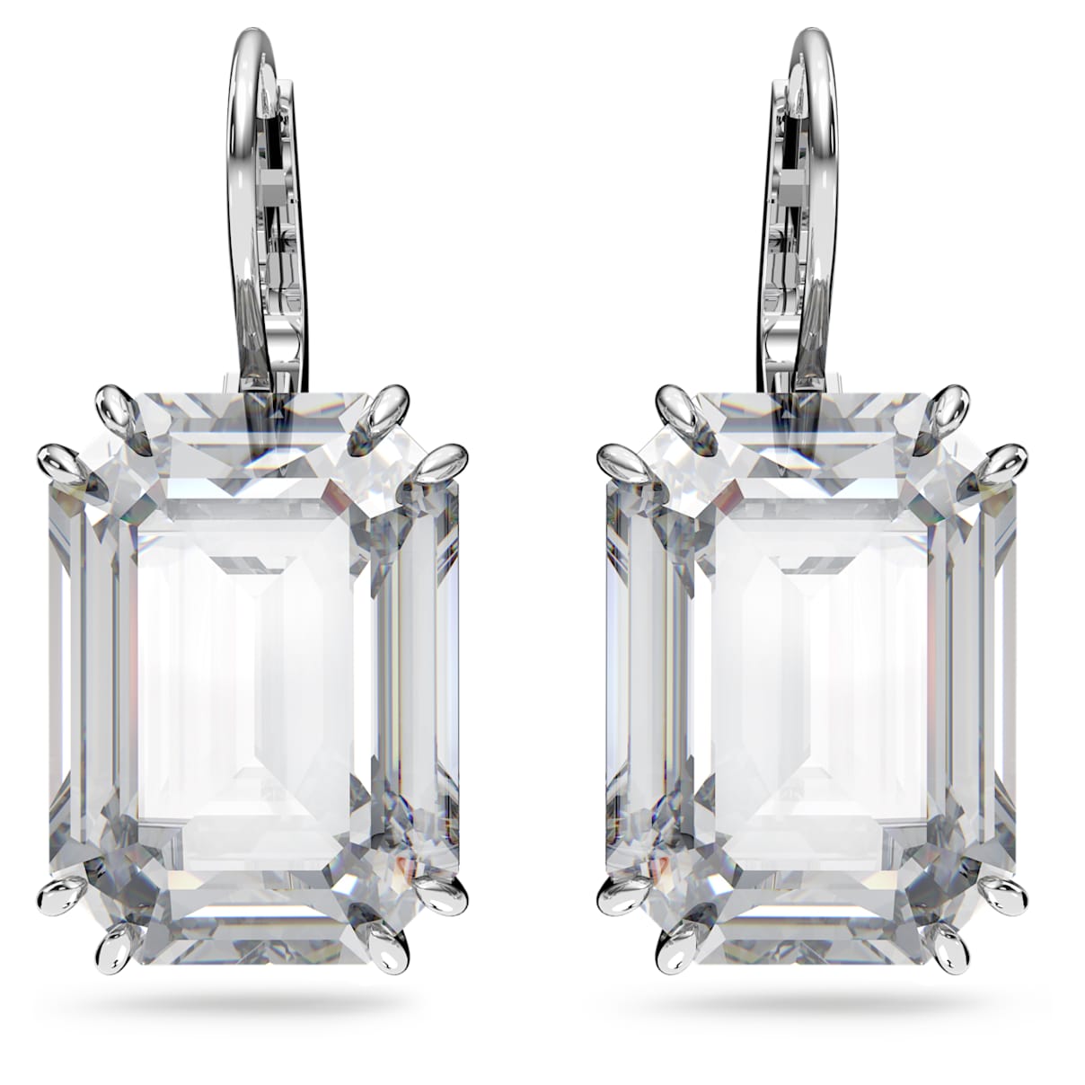 MILLENIA DROP EARRINGS OCTAGON CUT WHITE RHODIUM PLATED