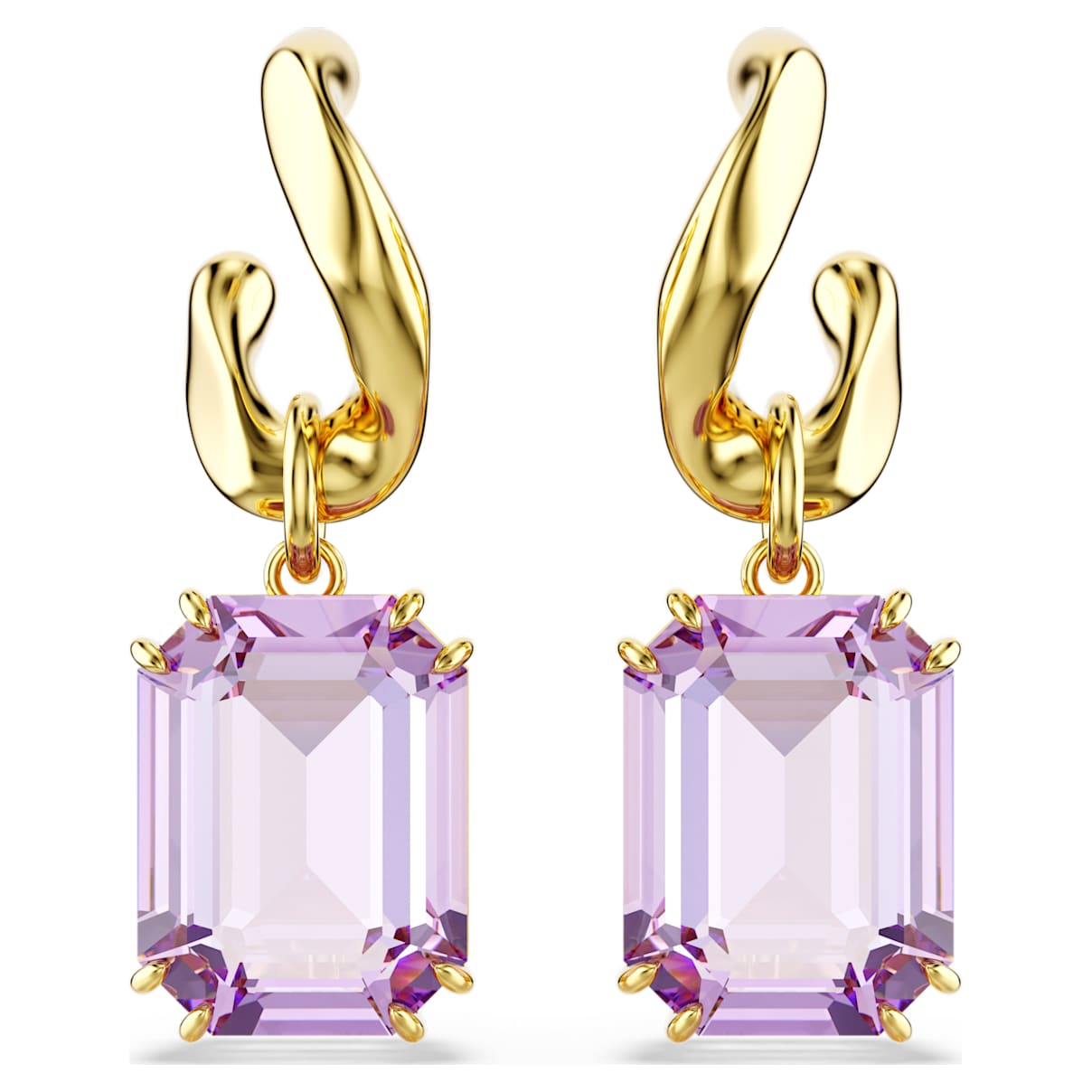 MILLENIA DROP EARRINGS OCTAGON CUT PURPLE GOLD TONE PLATED