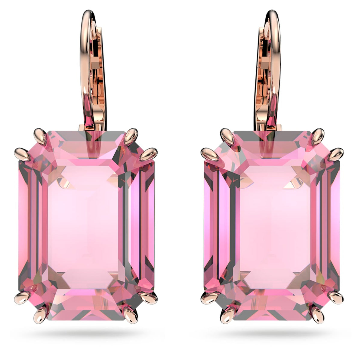 MILLENIA DROP EARRINGS OCTAGON CUT PINK ROSE GOLD TONE PLATED