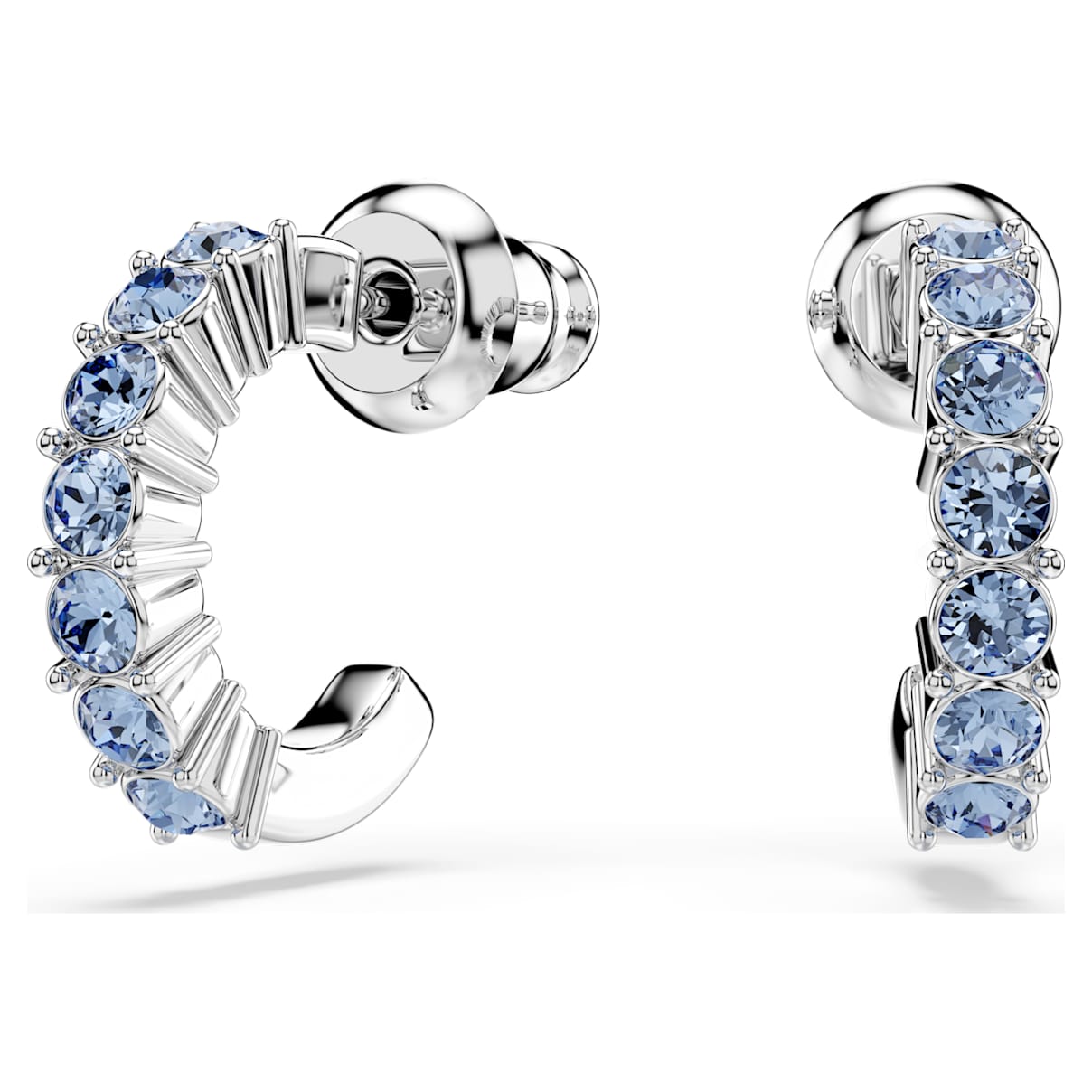 MINI HOOP EARRINGS ROUND CUT BLUE RHODIUM PLATED