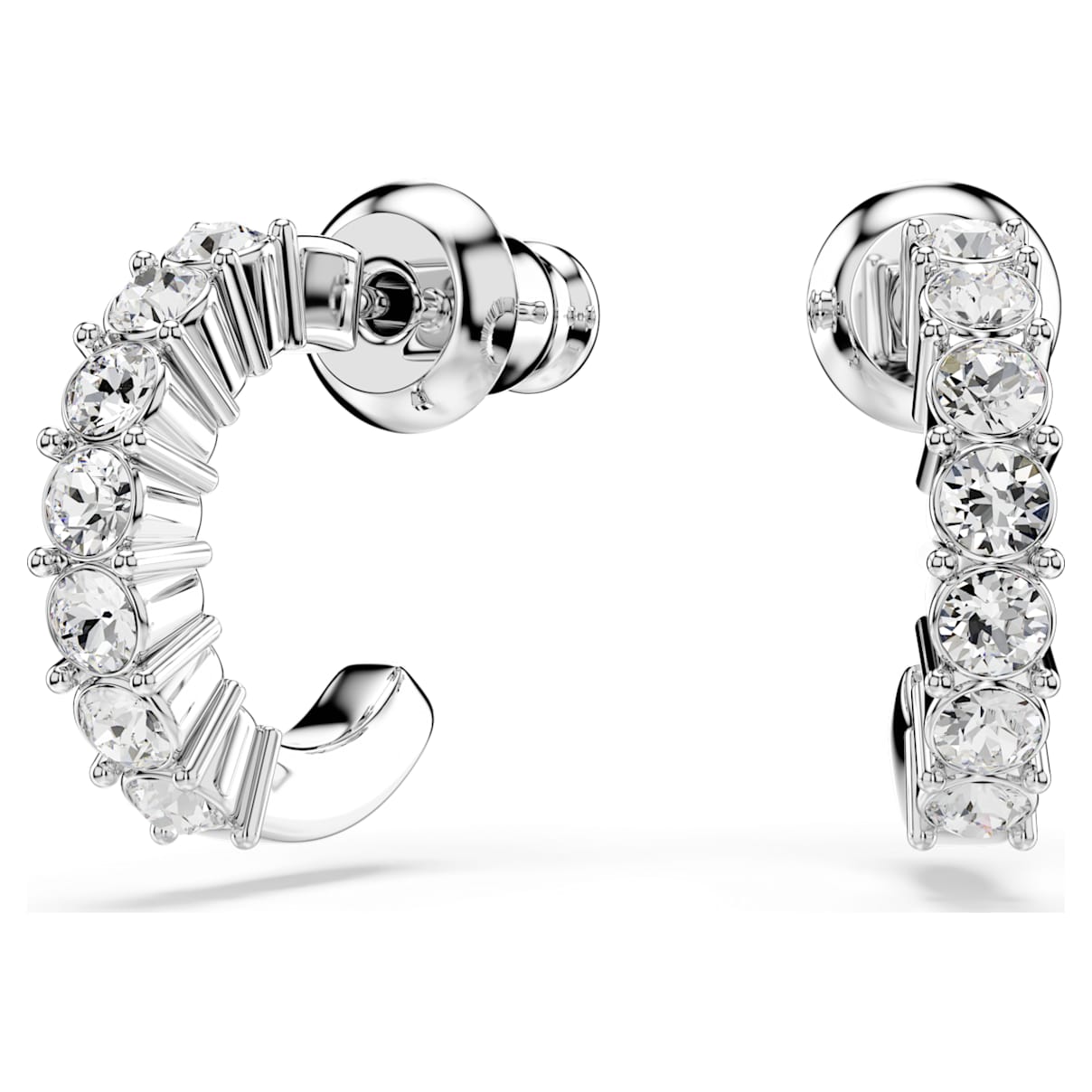 MINI HOOP EARRINGS ROUND CUT WHITE RHODIUM PLATED