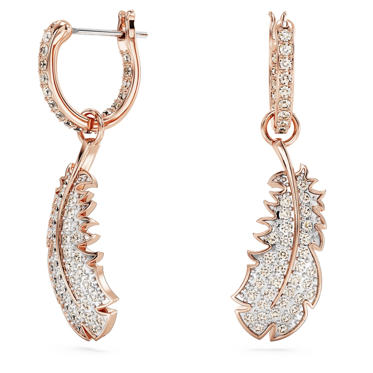 NICE DROP EARRINGS FEATHER WHITE ROSE GOLD TONE PLATED