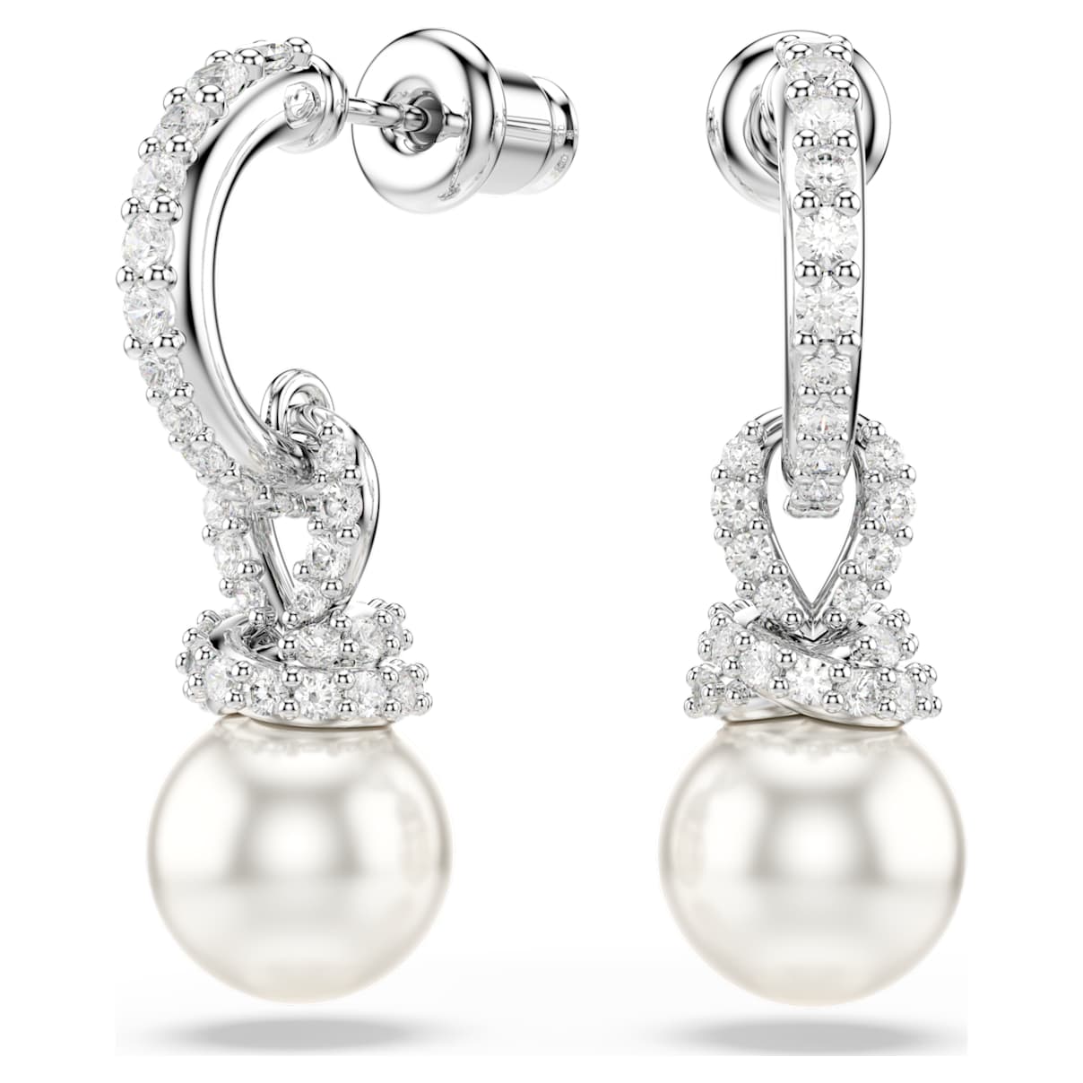 ORIGINALLY DROP EARRINGS CRYSTAL PEARL PAVE WHITE RHODIUM PLATED