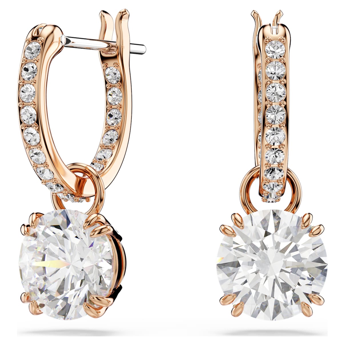 STILLA DROP EARRINGS ROUND CUT WHITE ROSE GOLD TONE PLATED