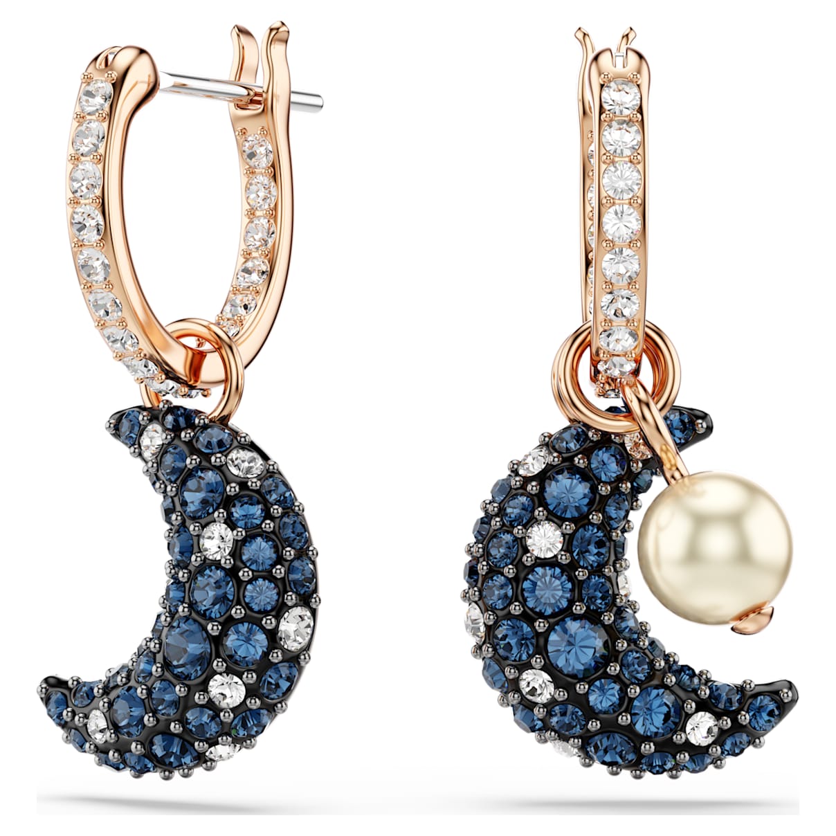 SUBLIMA DROP EARRINGS CRYSTAL PEARL ASYMMETRICAL DESIGN MOON MULTICOLORED ROSE GOLD TONE PLATED