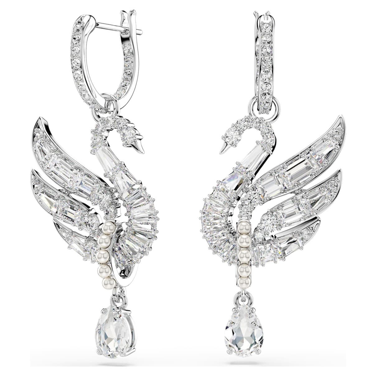 SWAN EARRINGS SWAN WHITE RHODIUM PLATED