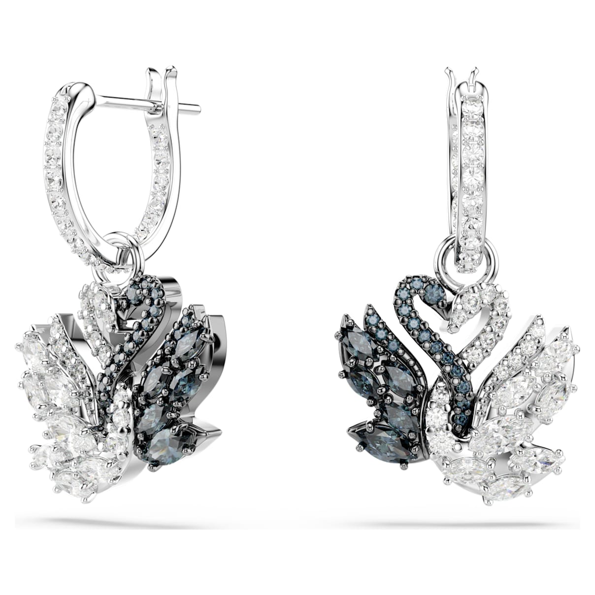 SWAN DROP EARRINGS SWAN BLACK MIXED METAL FINISH