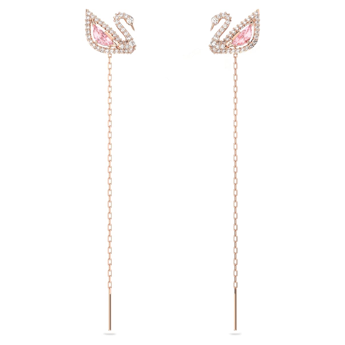 SWAN DROP EARRINGS SWAN PINK ROSE GOLD TONE PLATED