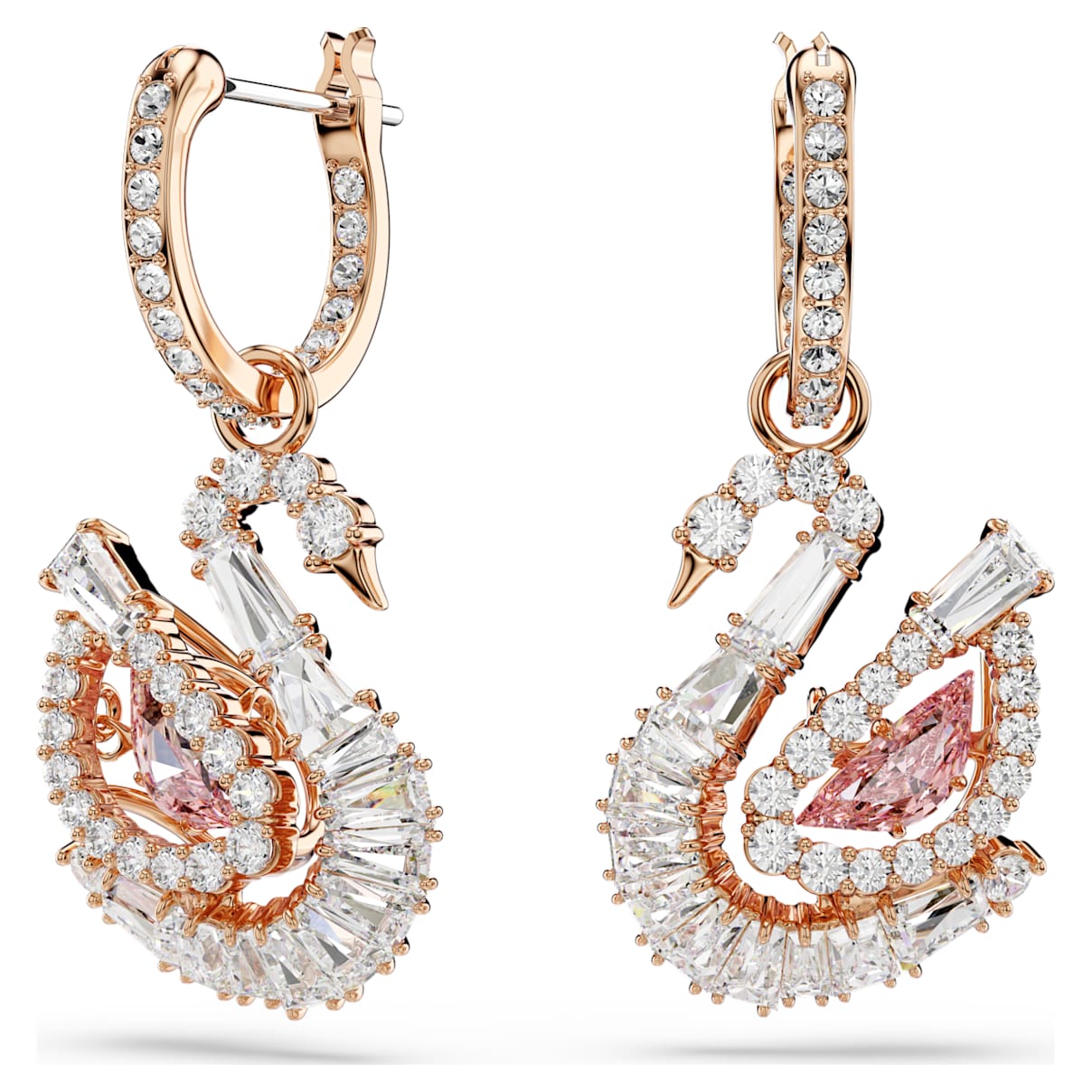 SWAN DROP EARRINGS PAVE SWAN PINK