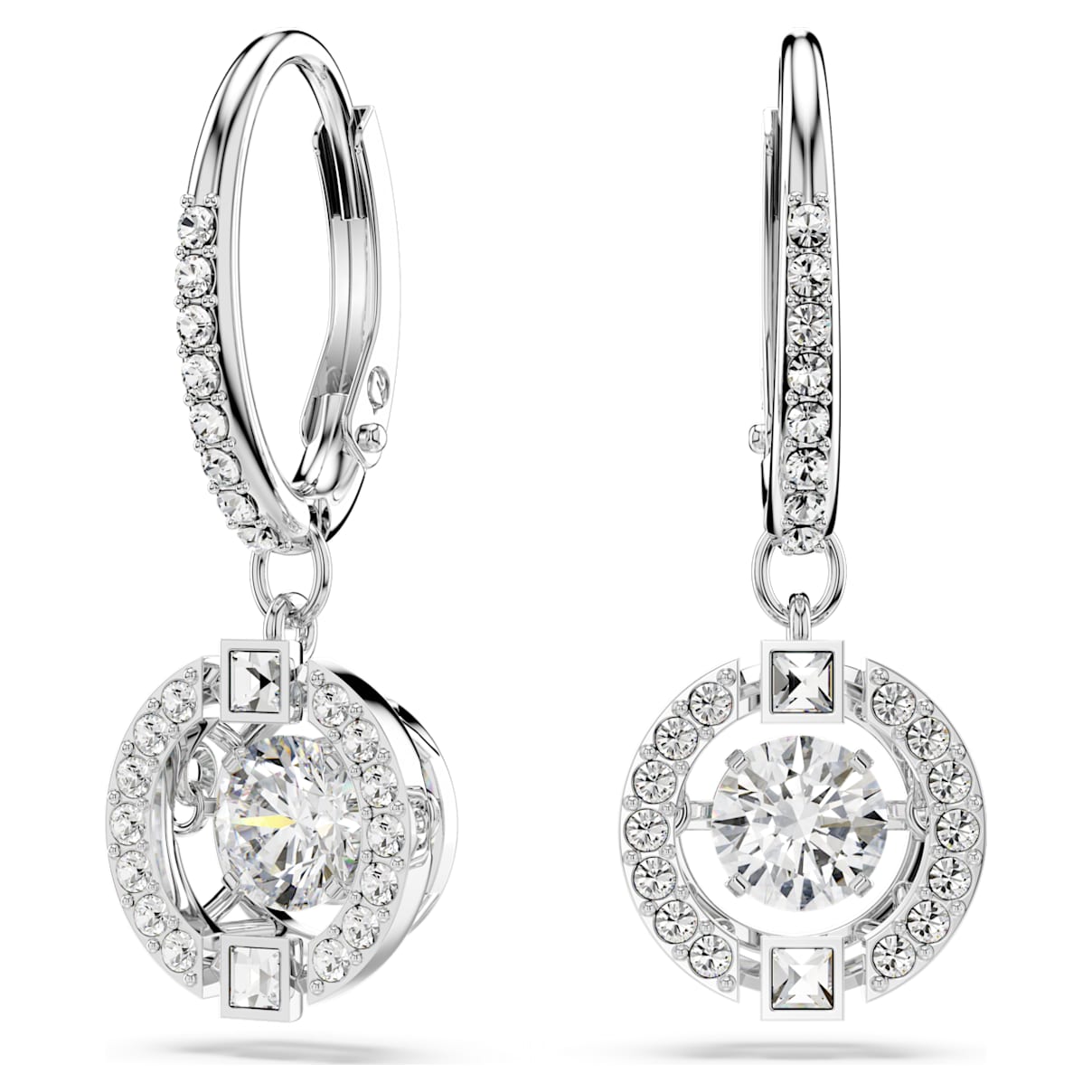 UNA DROP EARRINGS ROUND CUT WHITE RHODIUM PLATED