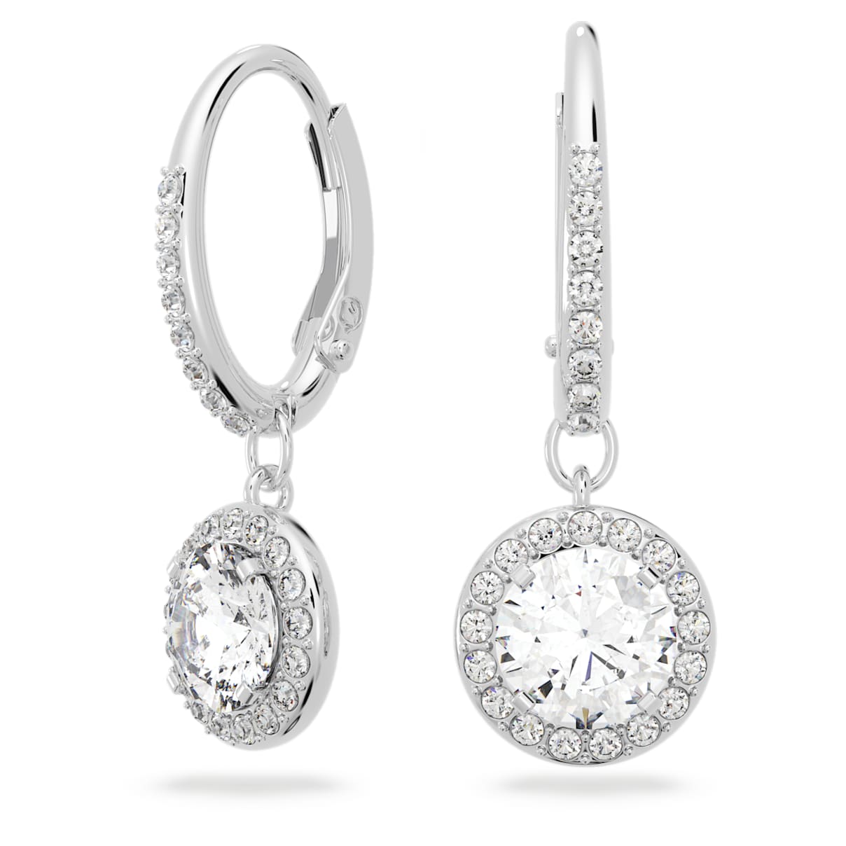 UNA ANGELIC DROP EARRINGS ROUND CUT WHITE RHODIUM PLATED