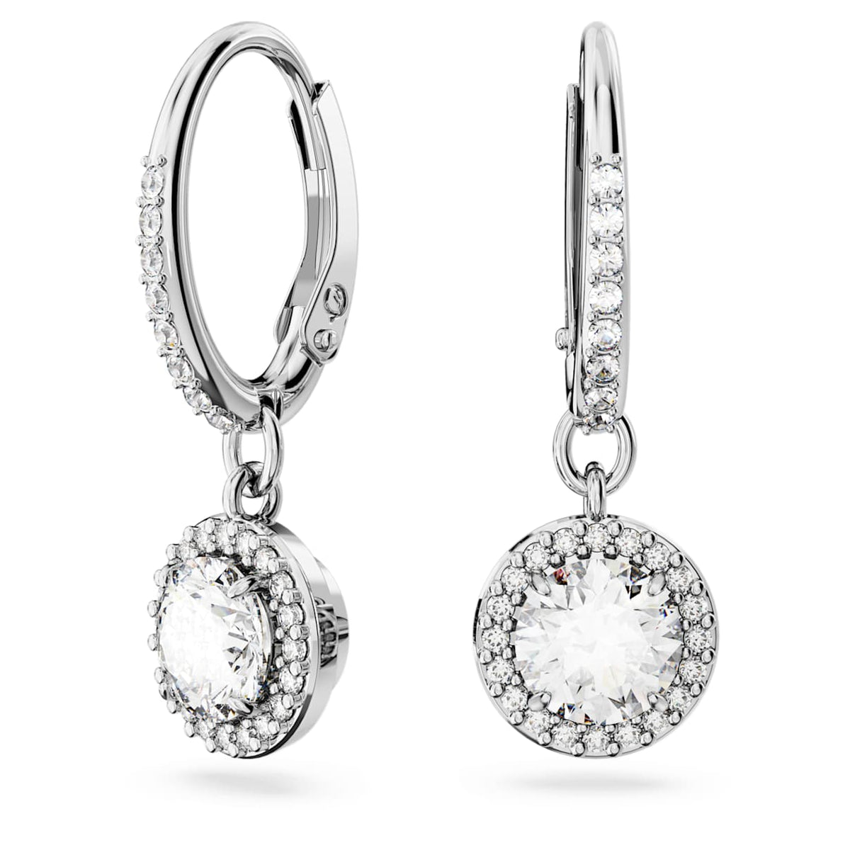 UNA ANGELIC DROP EARRINGS ROUND CUT PAVE WHITE RHODIUM PLATED