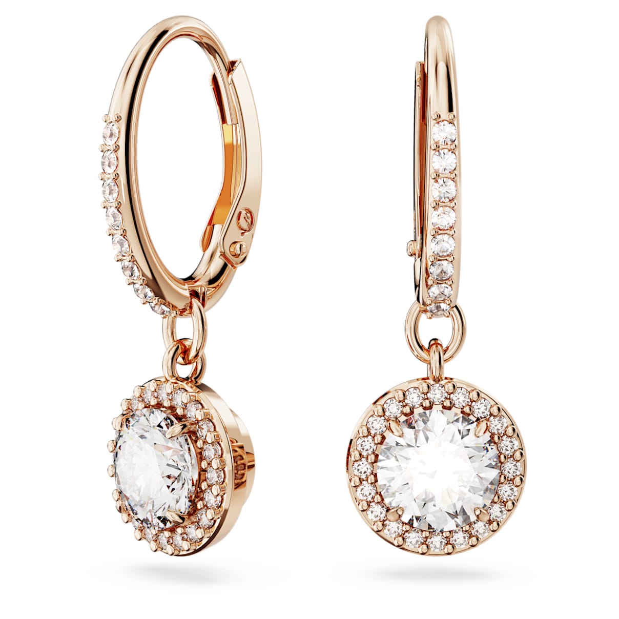 UNA ANGELIC DROP EARRINGS ROUND CUT PAVE WHITE ROSE GOLD TONE PLATED