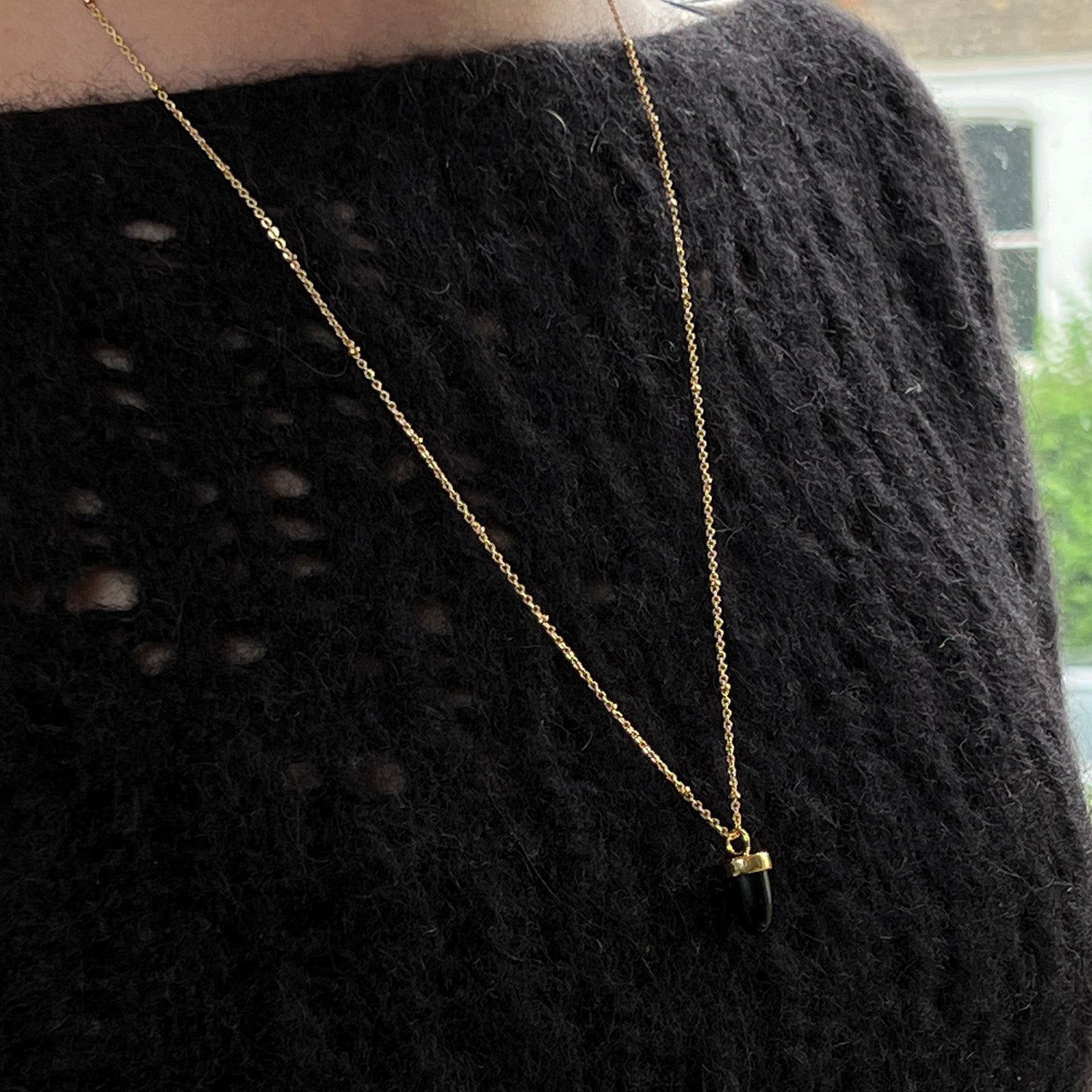 Pendulum Black Onyx Pendant On Long Satellite Chain