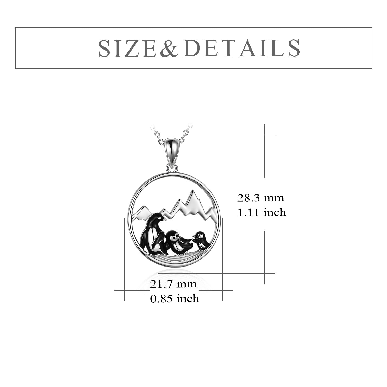 Sterling Silver Penguin & Mountains Pendant Necklace for Women