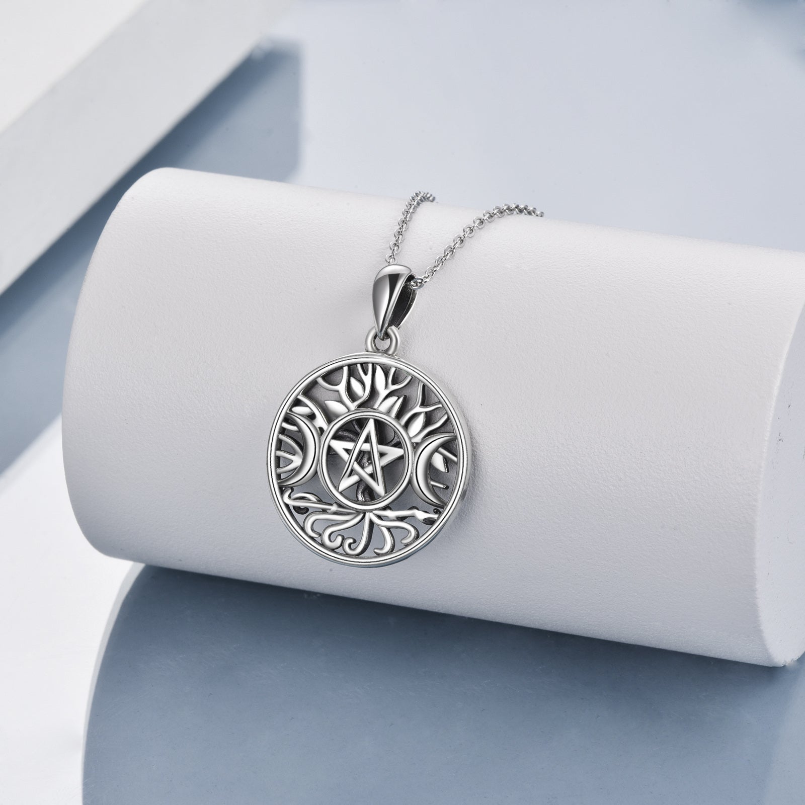 Sterling Silver Tree Of Life & Triple Moon Goddess Pendant Necklace