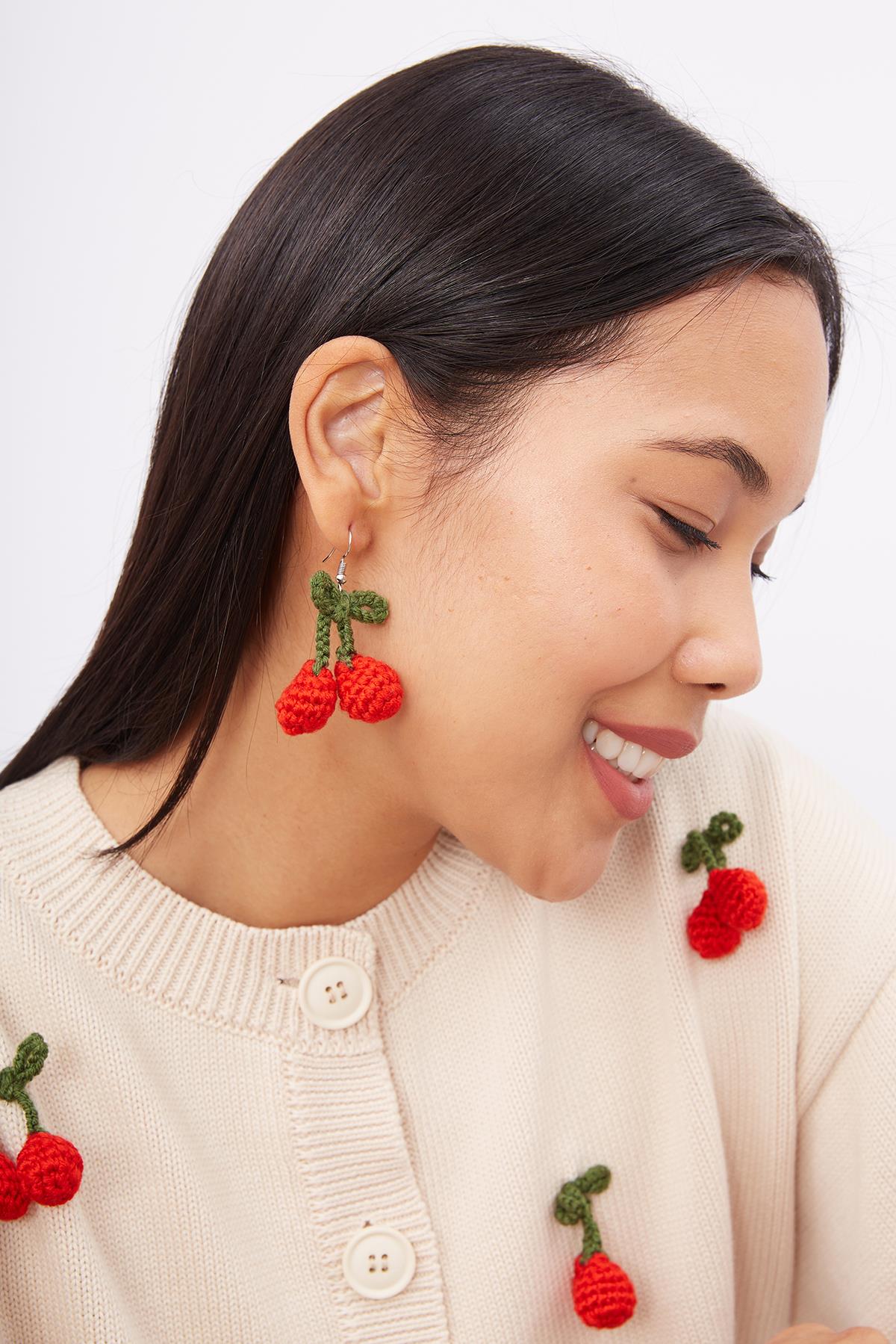 Cherry Handmade Knit Earrings
