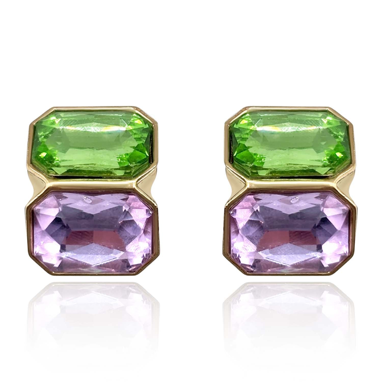 Peridot And Light Amethyst Double Stone Clip Earrings