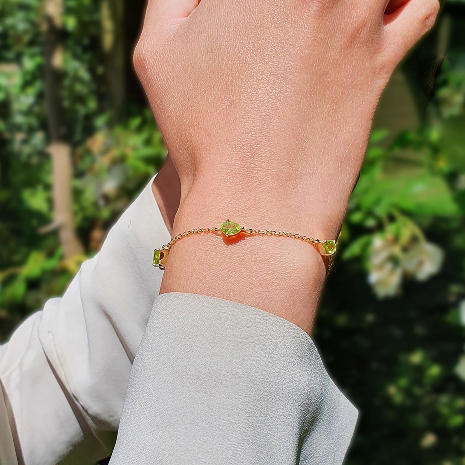 Peridot August Birthstone Minimalist Gold Bracelet