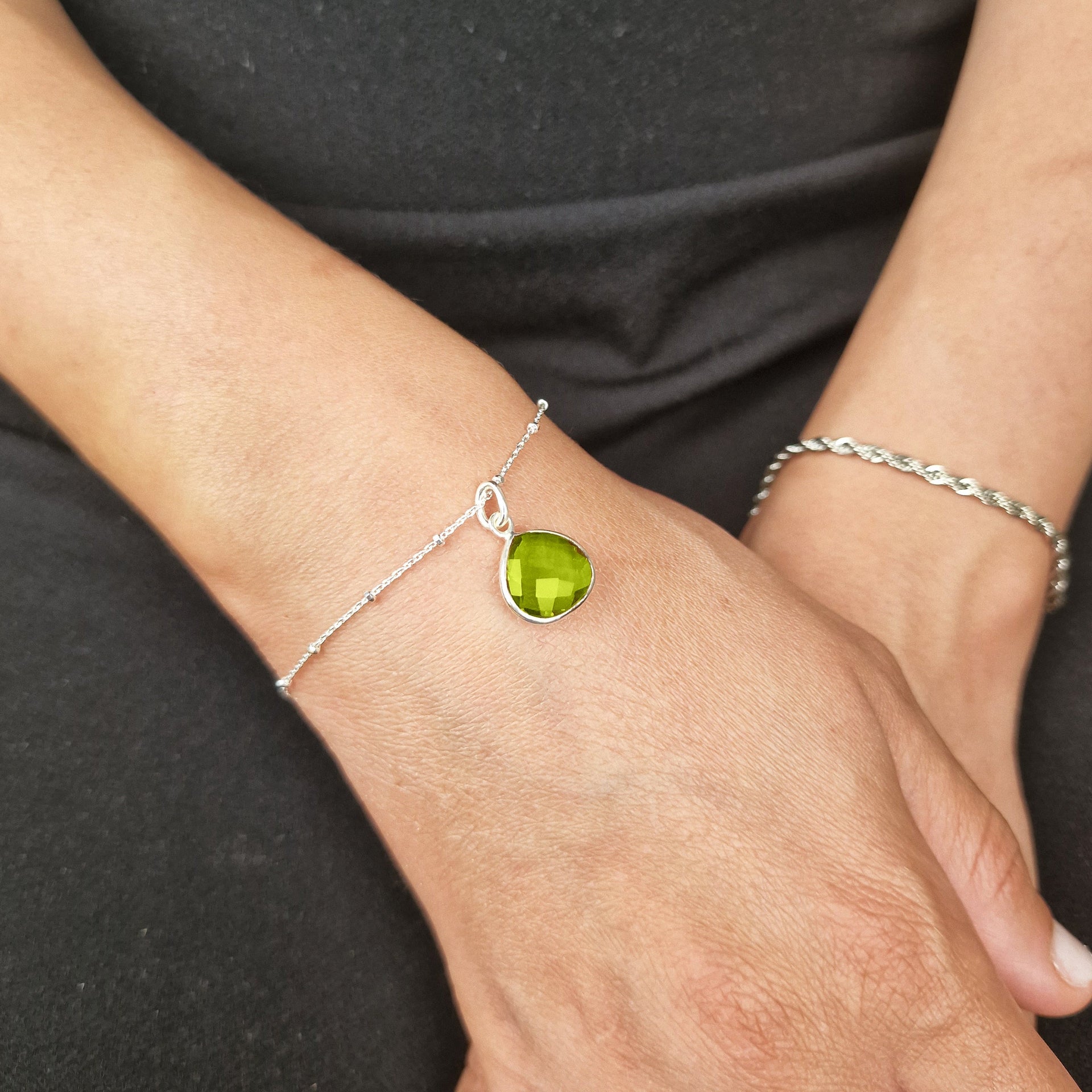 Peridot August Birthstone Shiny Silver Bracelet