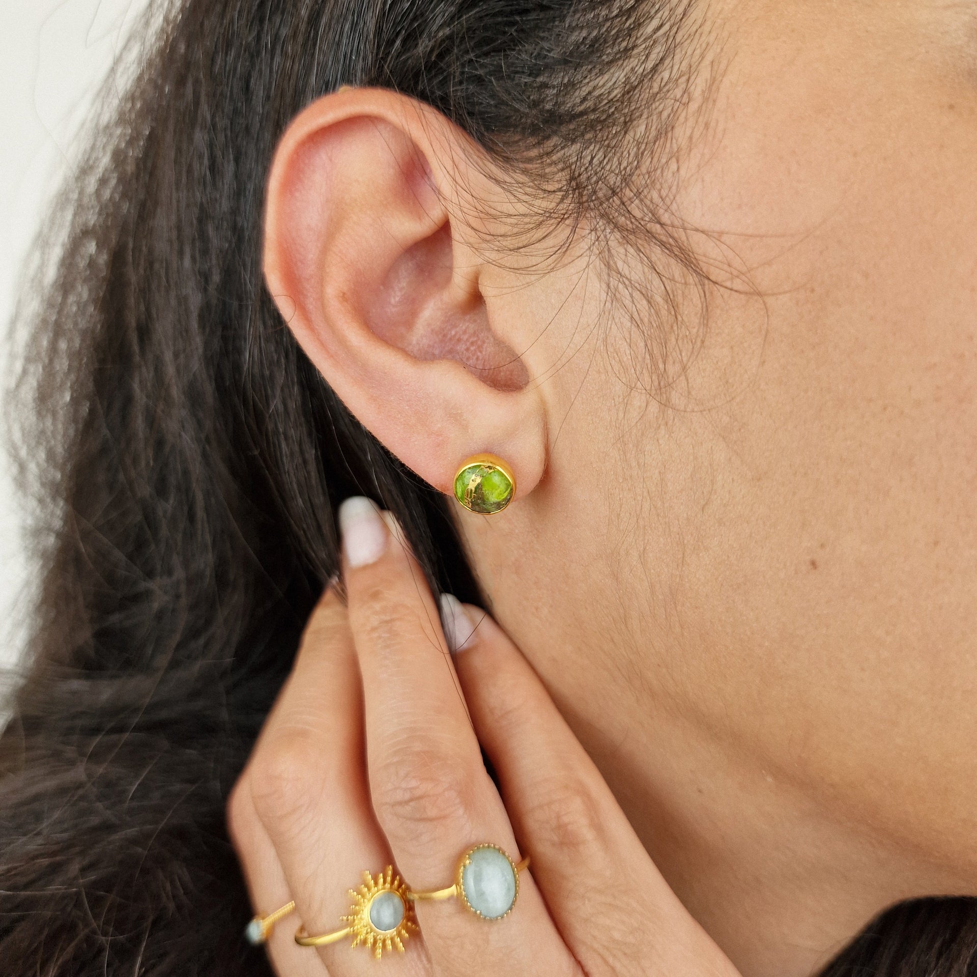 Peridot August Birthstone Stud Mini Gold Plated Earrings