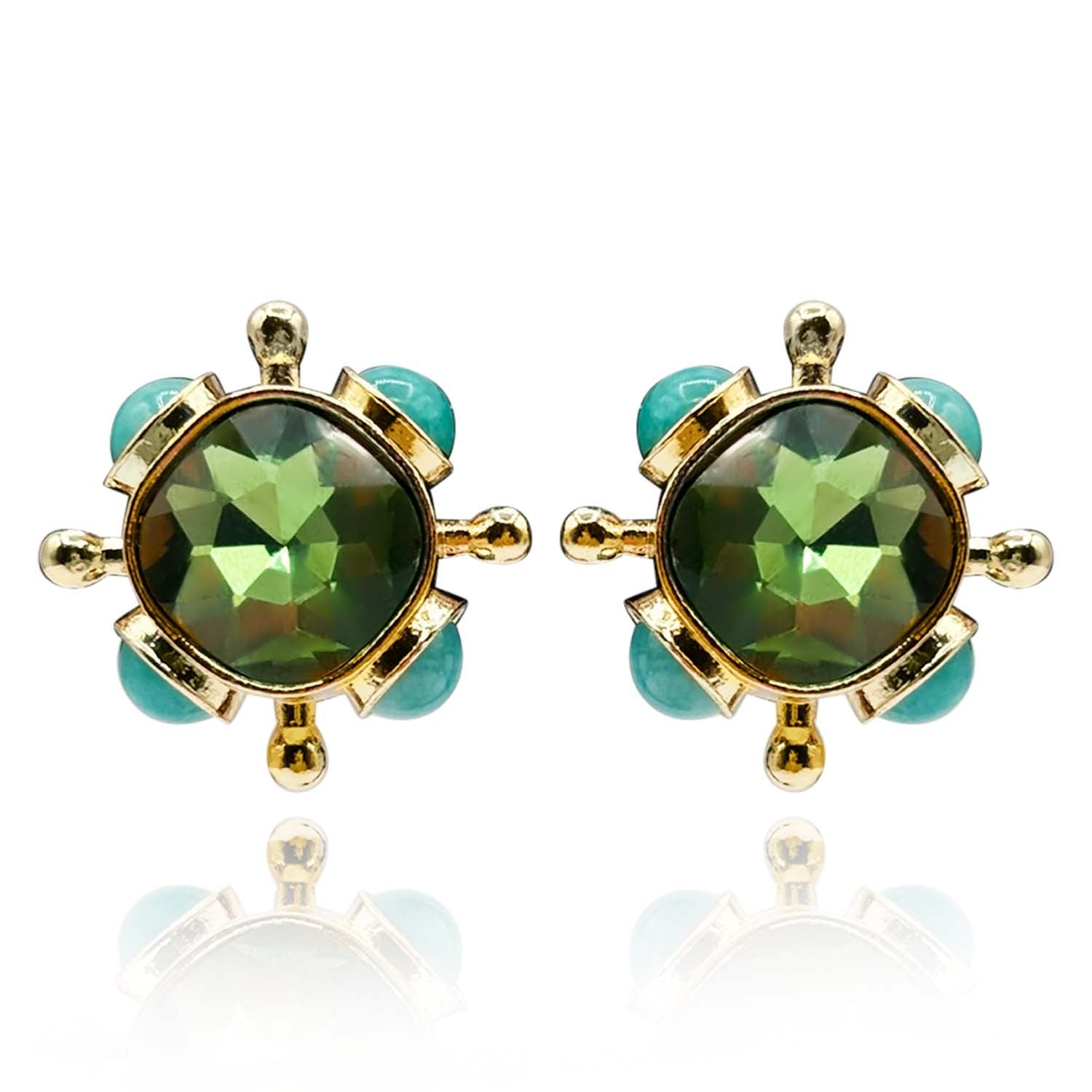 Peridot & Blue Chalcedony Clip On Sputnik Earrings