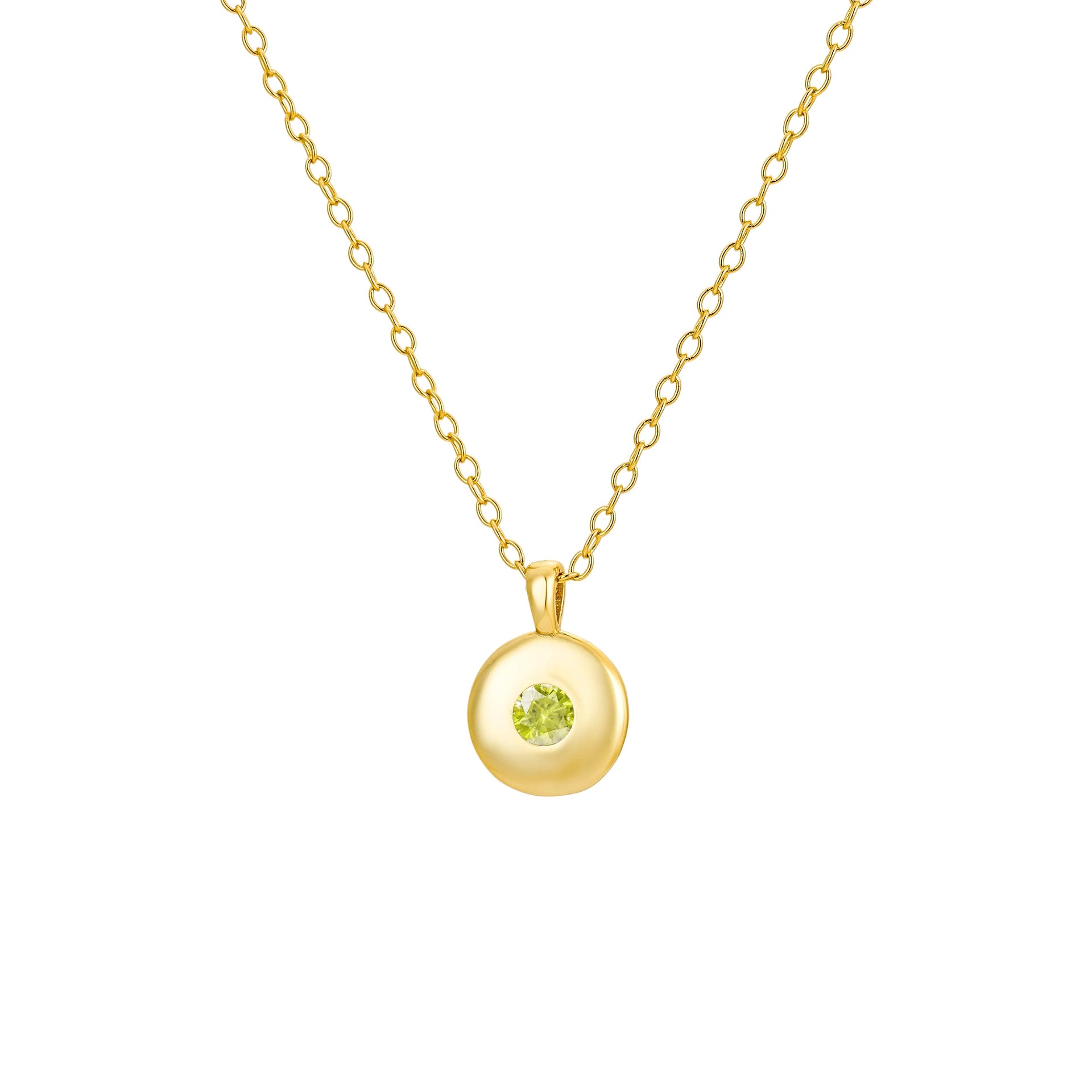 Peridot Gold Round Pendant Necklace