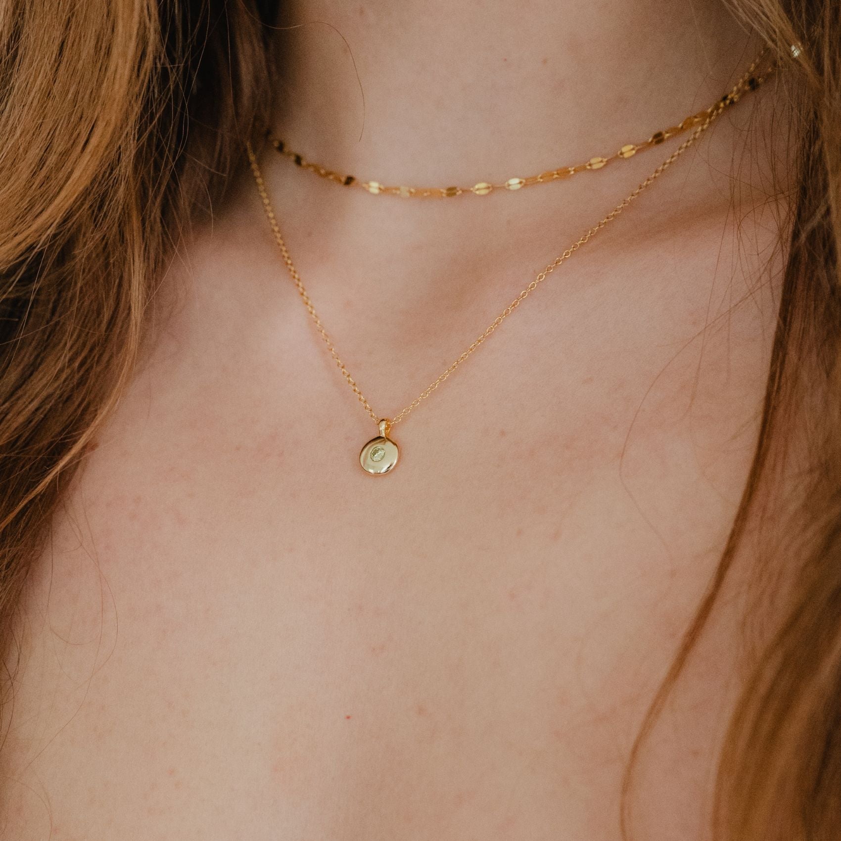 Peridot Gold Round Pendant Necklace