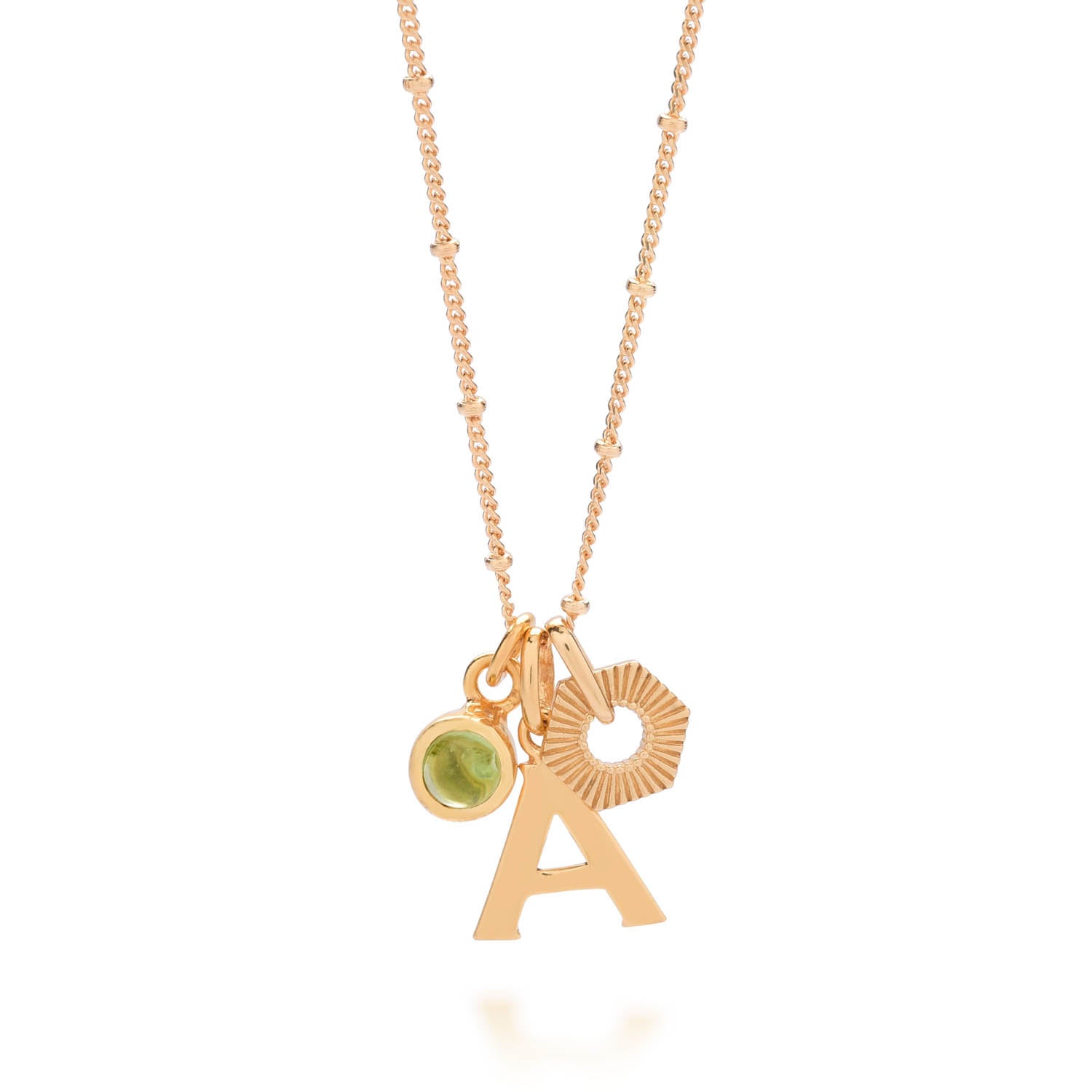 Personalised Hex Initial August Birthstone Necklace Gold Plated Sterling Silver - Peridot