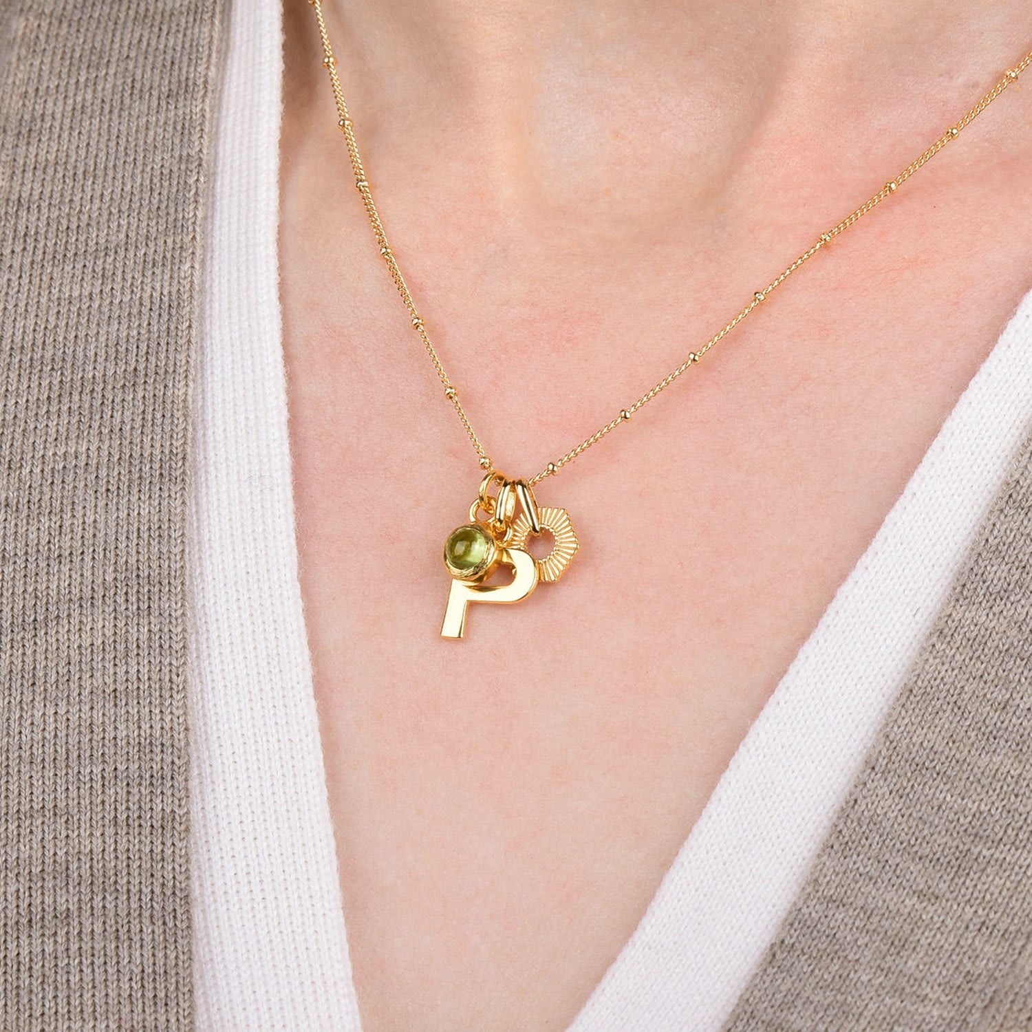 Personalised Hex Initial August Birthstone Necklace Sterling Silver - Peridot