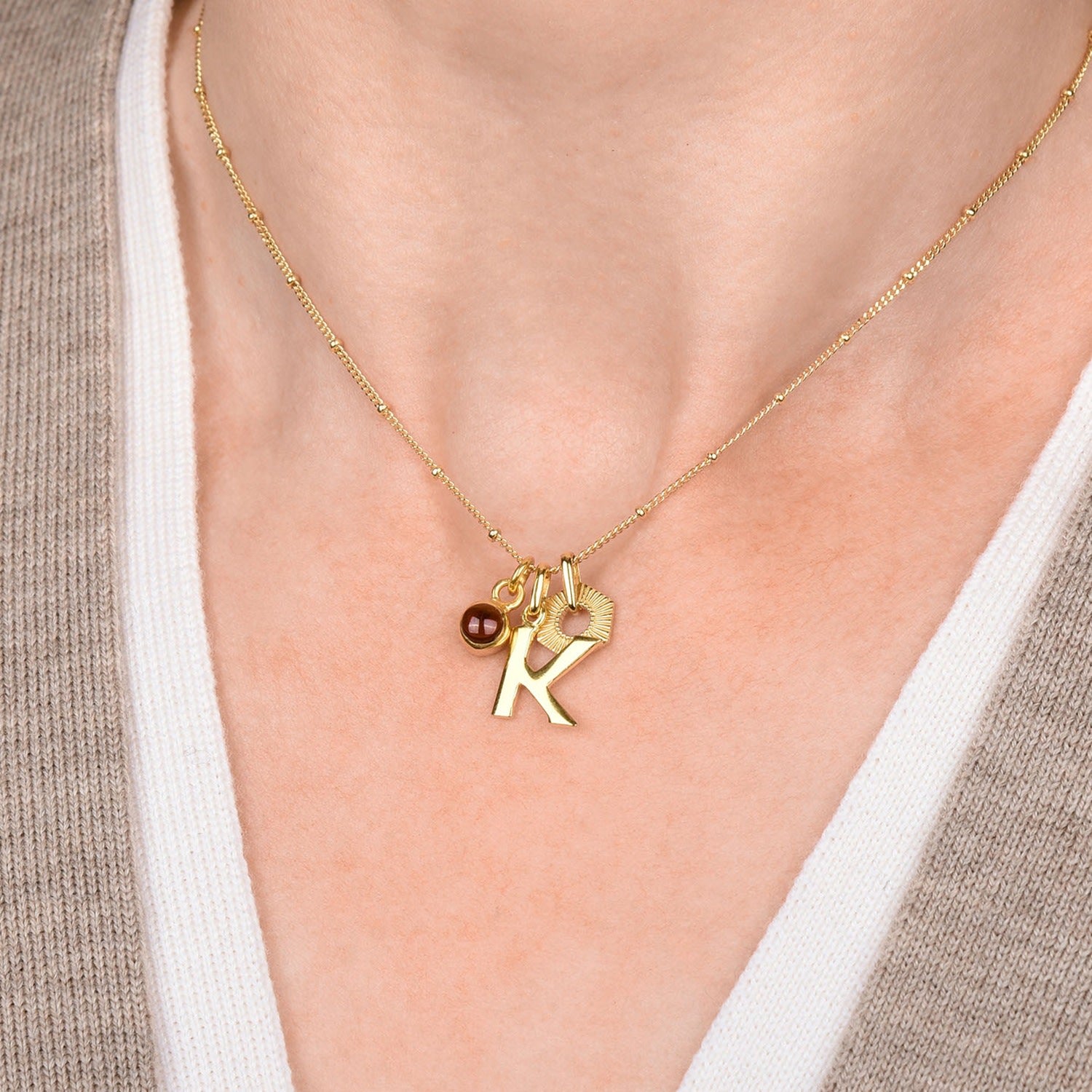 Personalised Hex Initial January Birthstone Necklace Sterling Silver - Garnet