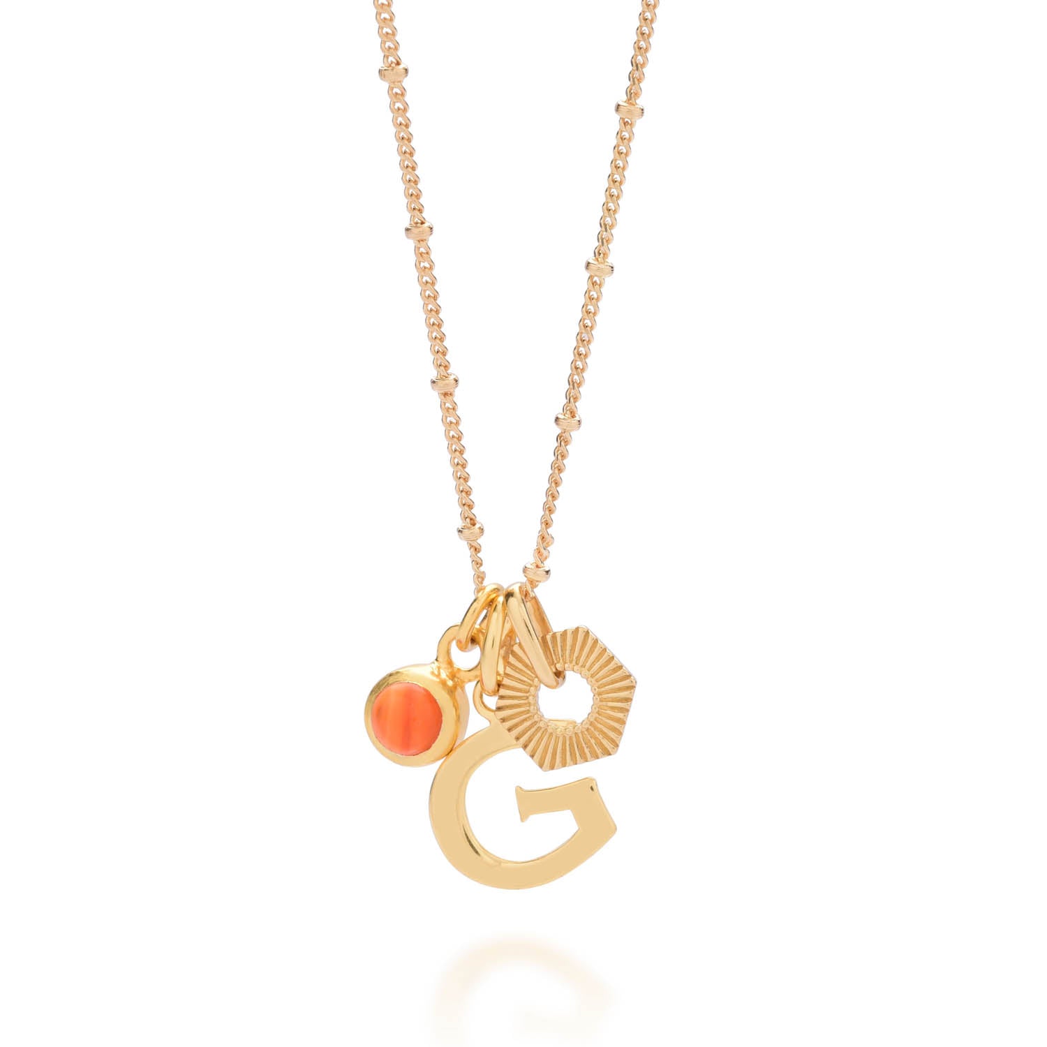 Personalised Hex Initial July Birthstone Necklace Gold Plated Sterling Silver - Carnelian