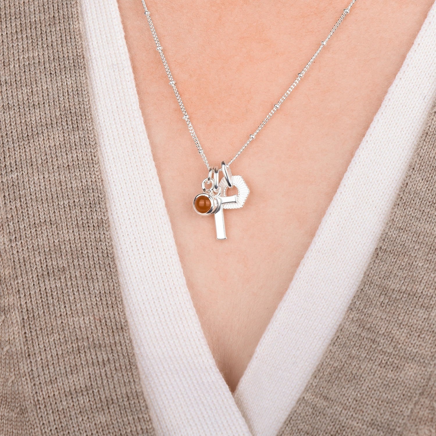 Personalised Hex Initial July Birthstone Necklace Sterling Silver - Carnelian