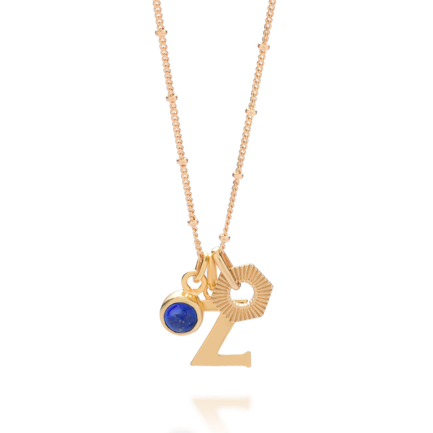 Personalised Hex Initial September Birthstone Necklace Gold Plated Sterling Silver - Lapis