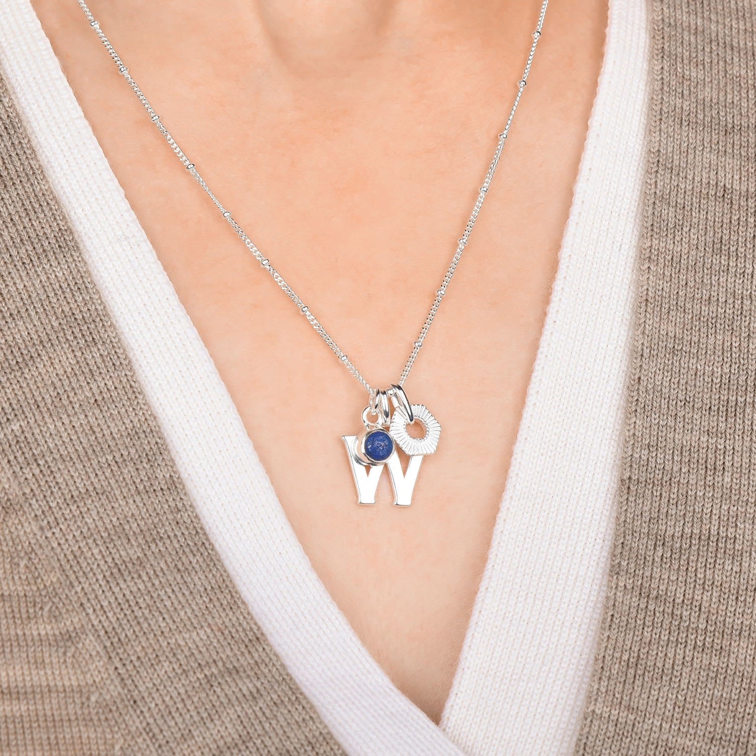 Personalised Hex Initial September Birthstone Necklace Sterling Silver - Lapis