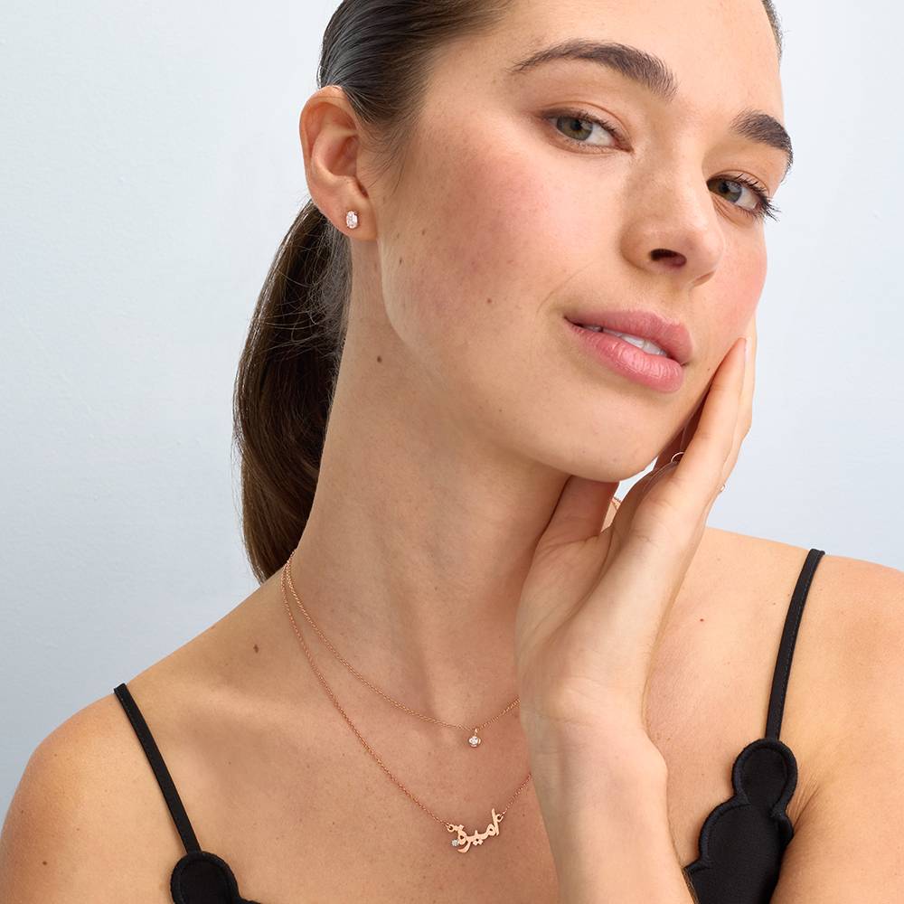 Personalized Arabic Name Necklace with Diamond in 18K Rose Gold Plating