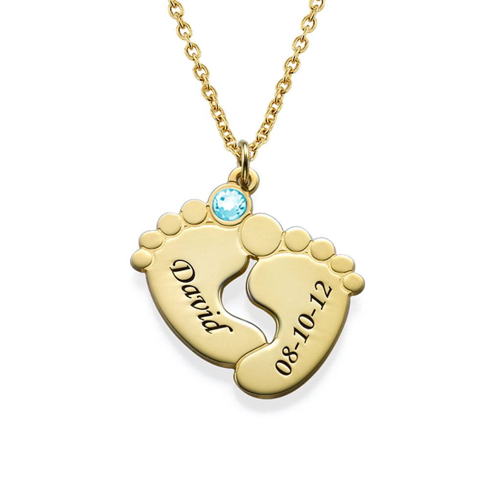 Personalized Baby Feet Necklace with Birthstones in Gold Plating