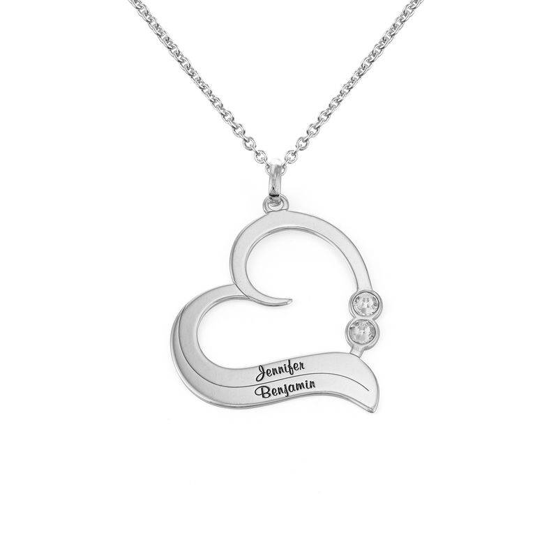 Gifts Ideas for Mom - Personalized Birthstone Heart Necklace in Sterling Silver - Kids Name Necklace - Mothers Necklace