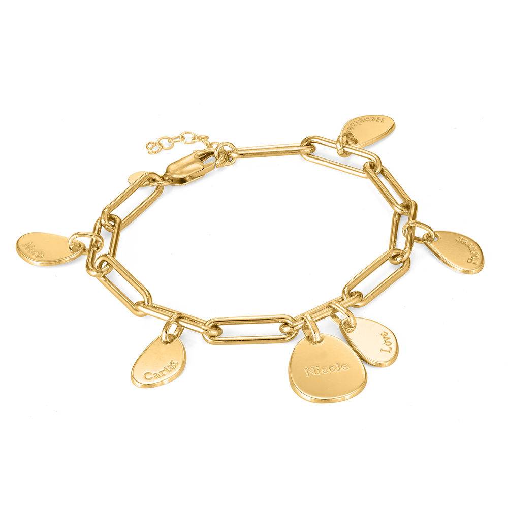 Personalized Chain Link Bracelet  with Engraved Charms in 18K Gold Vermeil