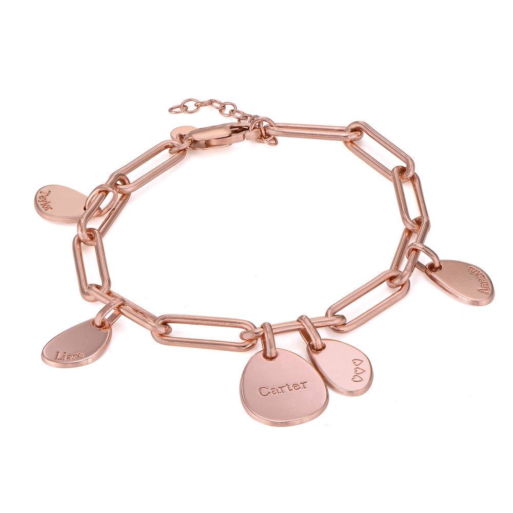 Personalized Chain Link Bracelet  with Engraved Charms in 18K Rose Gold Plating