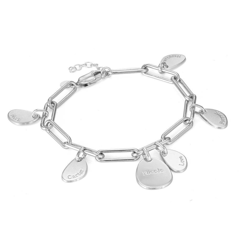 Personalized Chain Link Bracelet with Engraved Charms in Sterling Silver