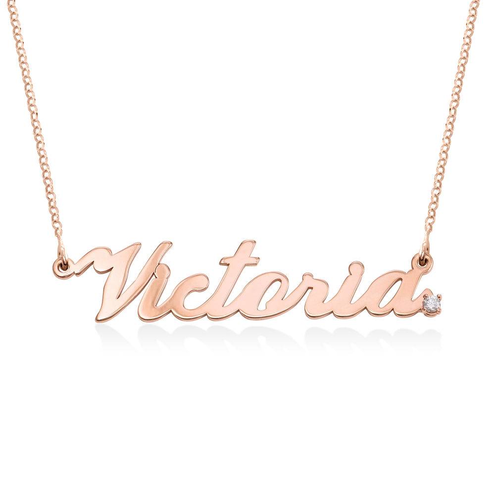 Cocktail Classic Name Necklace in 18k Rose Gold Plating with Diamond