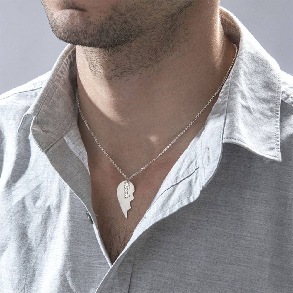 Personalized Couple Broken Heart Necklace in 10k White Gold