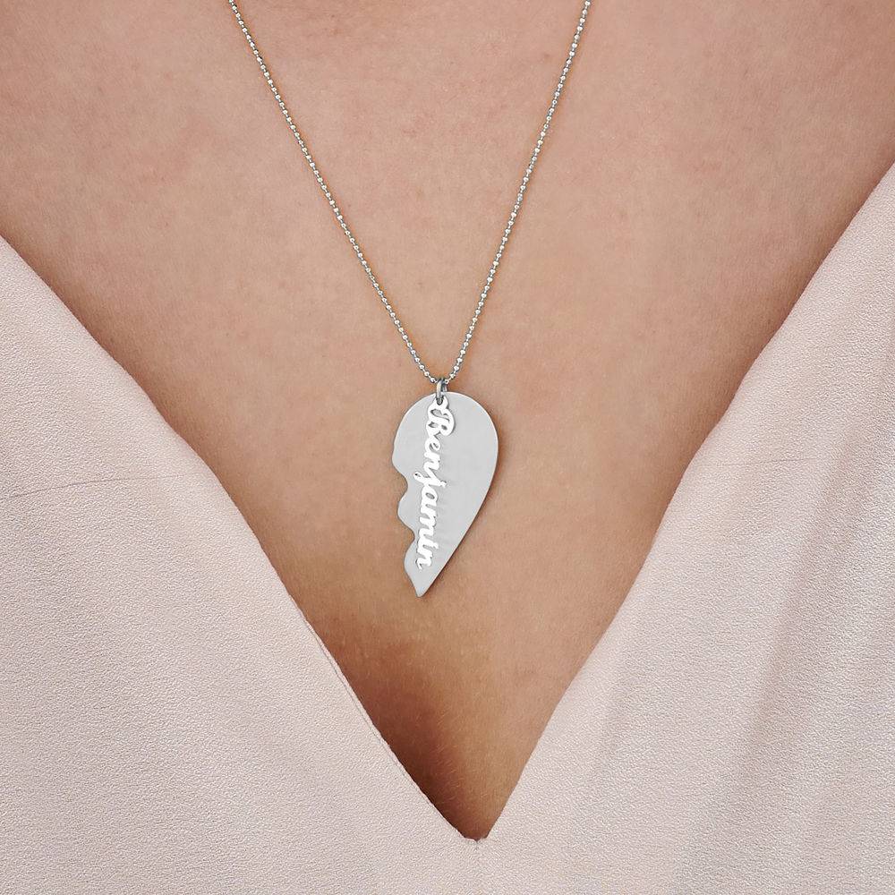 Personalized Couple Broken Heart Necklace in 10k White Gold