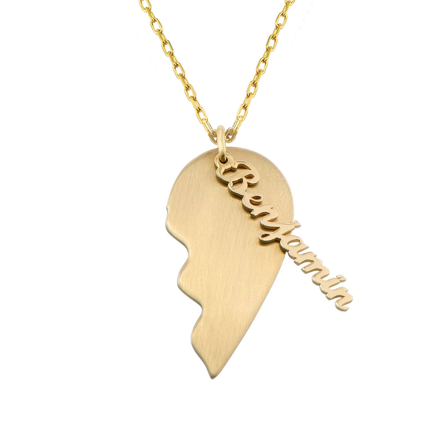 Personalized Couple Broken Heart Necklace in 10k Yellow Gold