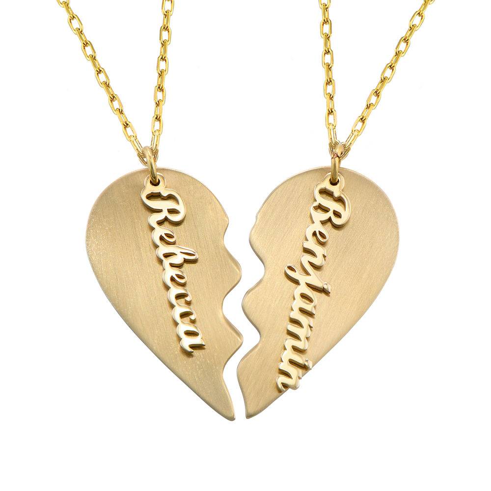 Personalized Couple Broken Heart Necklace in 10k Yellow Gold