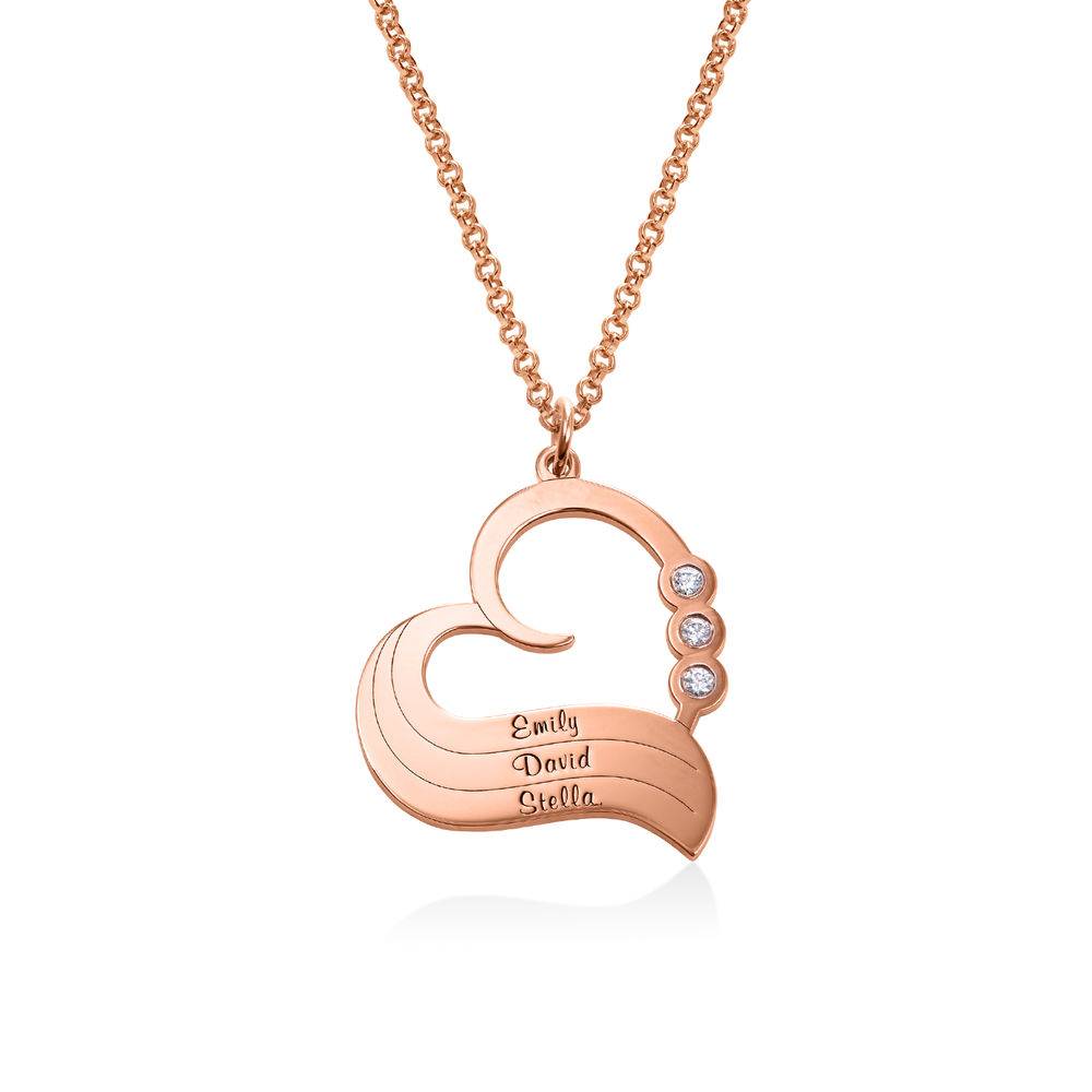 Personalized Heart Necklace in 18k Rose Gold Plated with Diamond