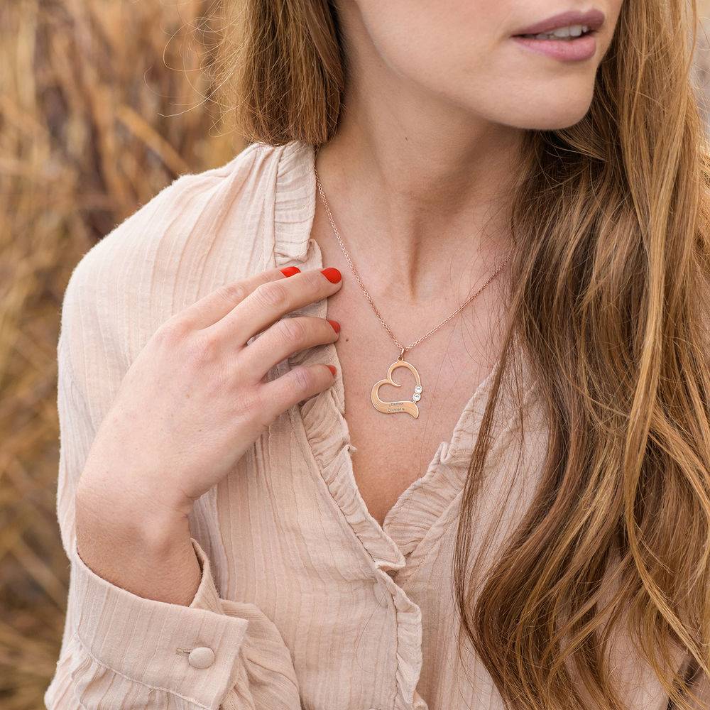 Personalized Heart Necklace in 18k Rose Gold Plated with Diamond