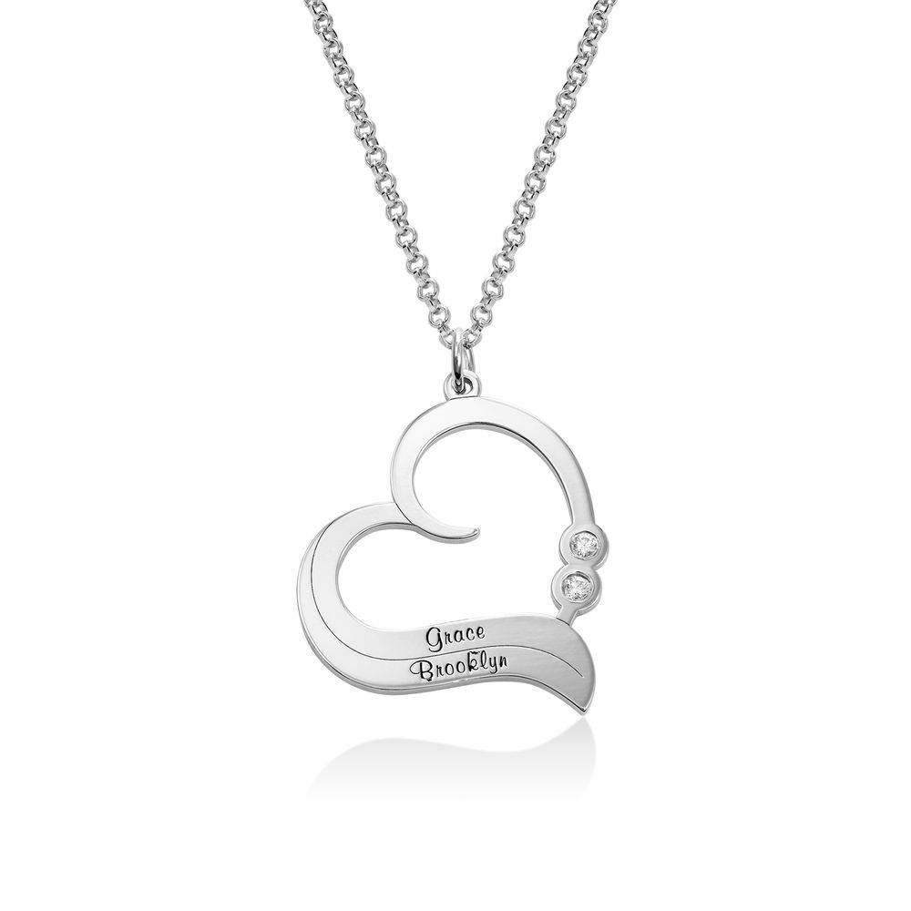 Personalized Heart Necklace in Sterling Silver with Diamond