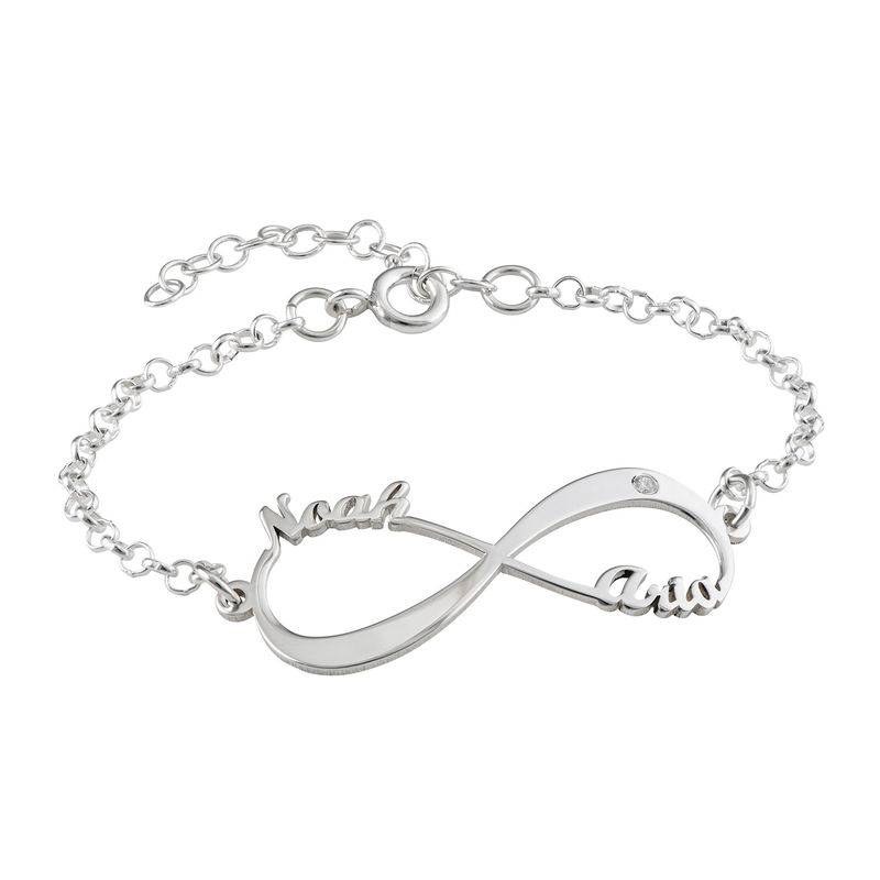Personalized Infinity Name Bracelet with Diamond in Silver